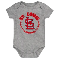 Lot de 3 bodys pour nouveau-nés et nourrissons bleu marine/blanc/gris chiné St. Louis Cardinals Biggest Little Fan