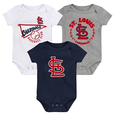 Lot de 3 bodys pour nouveau-nés et nourrissons bleu marine/blanc/gris chiné St. Louis Cardinals Biggest Little Fan