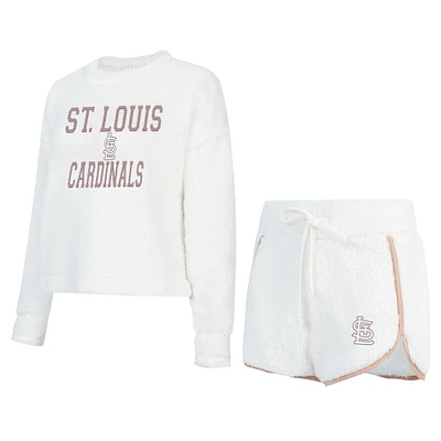 Ensemble t-shirt à manches longues et short en sherpa blanc de St. Louis Cardinals pour femme Concepts Sport