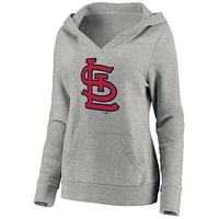 Women's Fanatics Heathered Gray St. Louis Cardinals Official Logo Crossover V-Neck Pullover Hoodie