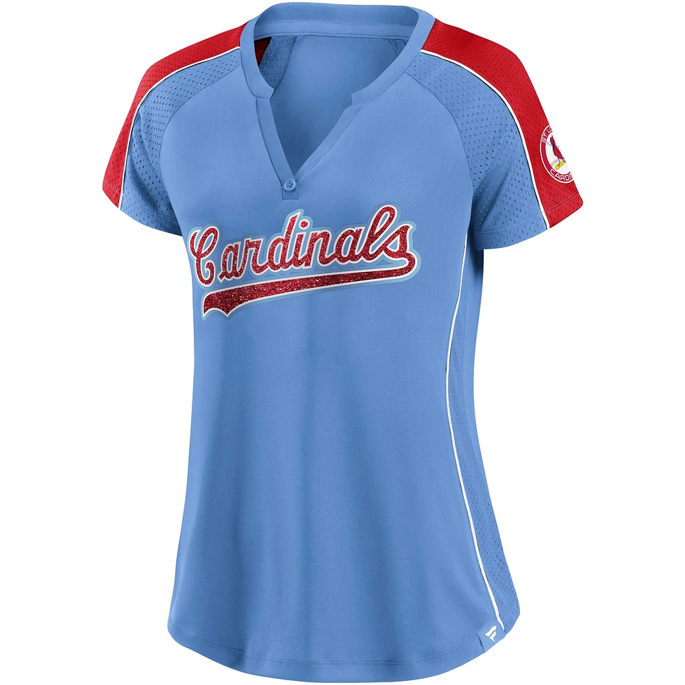 Women's Fanatics Light Blue/Red St. Louis Cardinals True Classic League Diva Pinstripe Raglan V-Neck T-Shirt