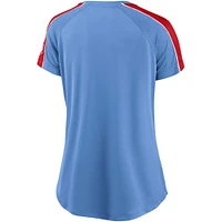Women's Fanatics Light Blue/Red St. Louis Cardinals True Classic League Diva Pinstripe Raglan V-Neck T-Shirt