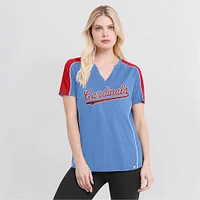 Women's Fanatics Light Blue/Red St. Louis Cardinals True Classic League Diva Pinstripe Raglan V-Neck T-Shirt