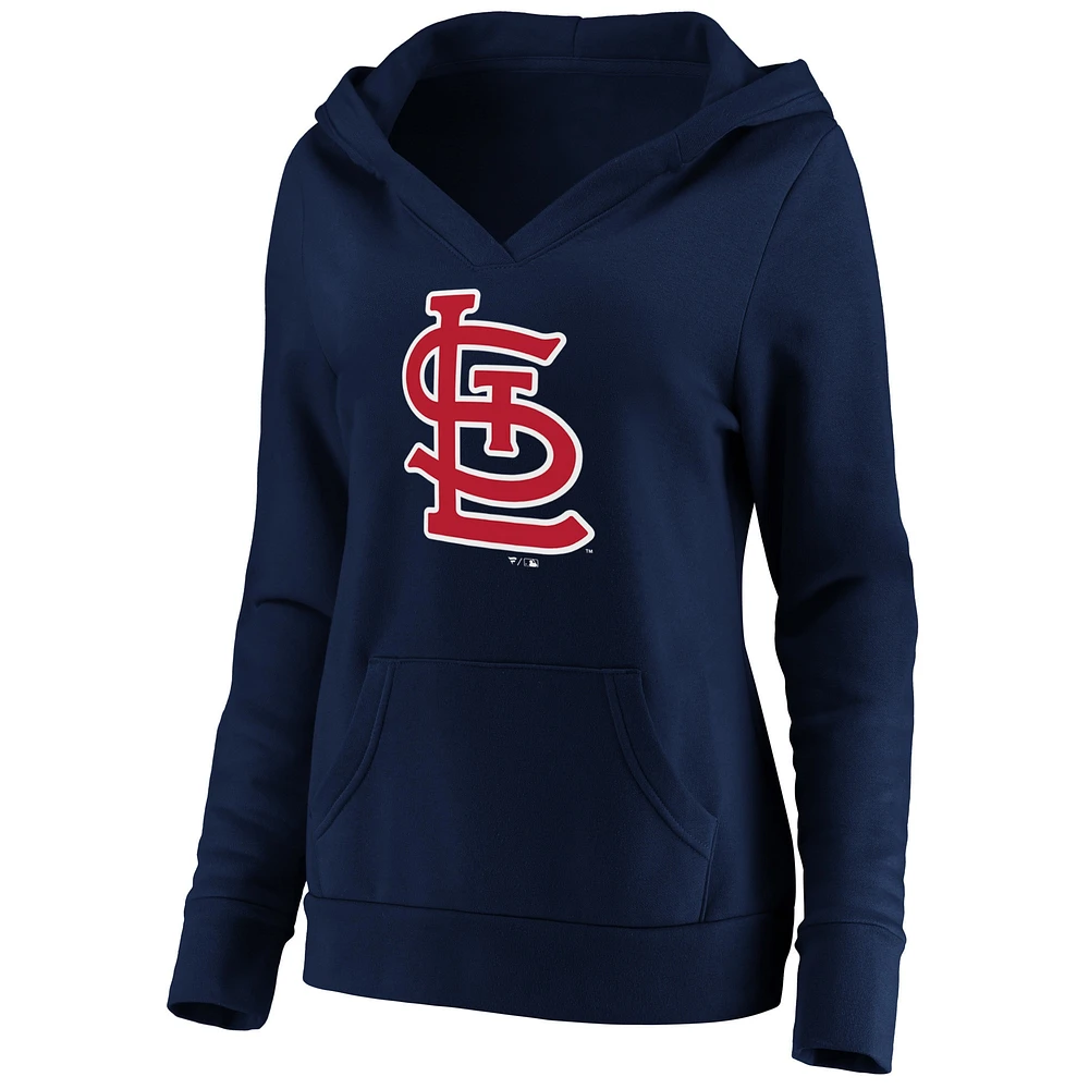 Women's Fanatics Navy St. Louis Cardinals Official Logo Crossover V-Neck Pullover Hoodie