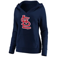 Women's Fanatics Navy St. Louis Cardinals Official Logo Crossover V-Neck Pullover Hoodie