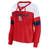 Women's Fanatics Red/White St. Louis Cardinals Even Match Lace-Up Long Sleeve V-Neck T-Shirt
