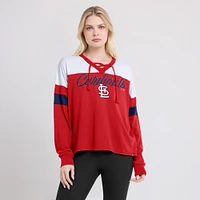 Women's Fanatics Red/White St. Louis Cardinals Even Match Lace-Up Long Sleeve V-Neck T-Shirt
