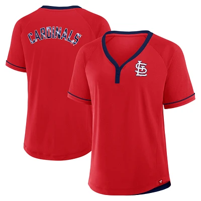 T-shirt à col en V raglan rouge pour femme avec logo Diva Star de la Ligue des Cardinals St. Louis