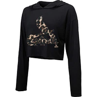 Women's Majestic Threads Black St. Louis Cardinals Leopard Cropped Hoodie