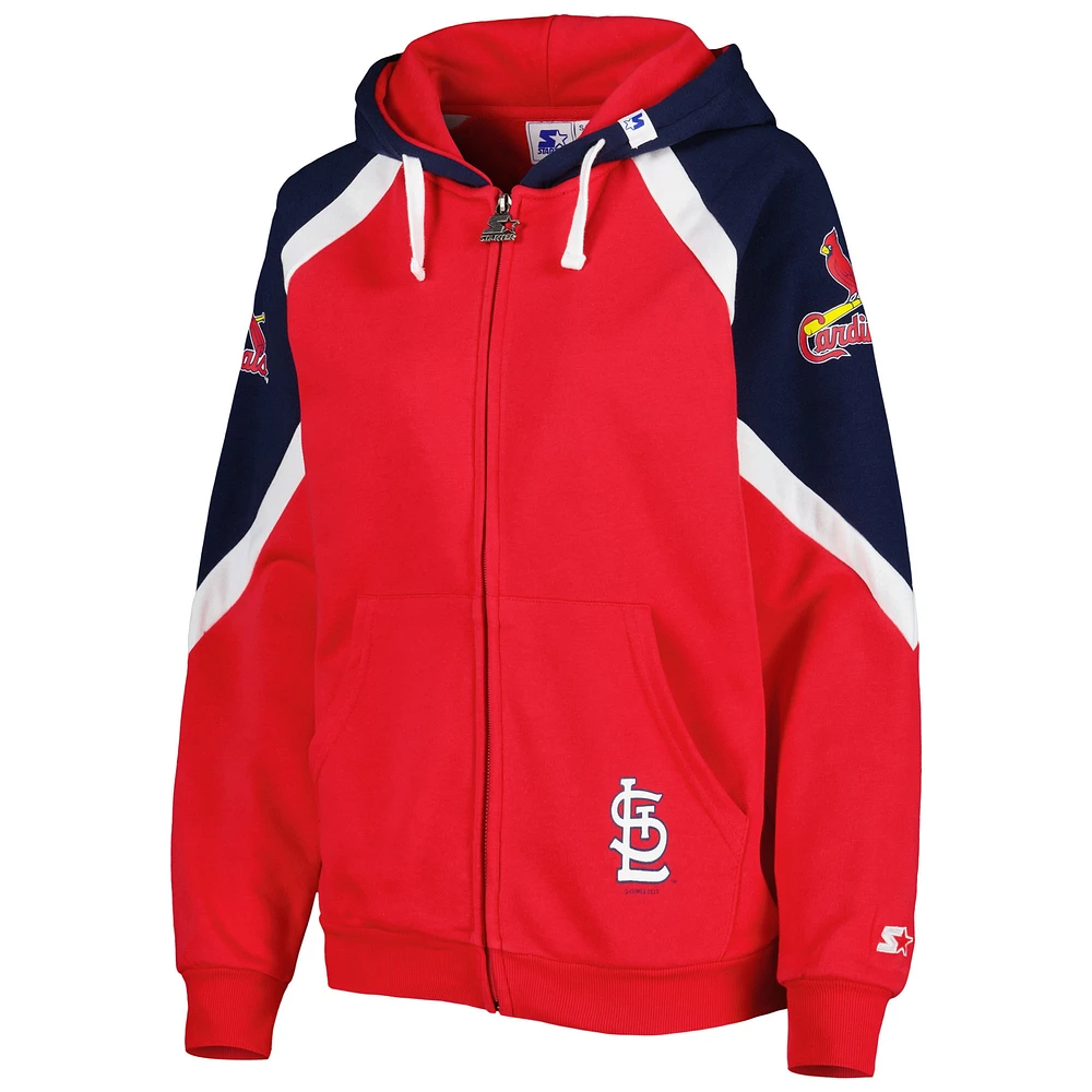 Women's Starter Red/Navy St. Louis Cardinals Hail Mary Full-Zip Hoodie