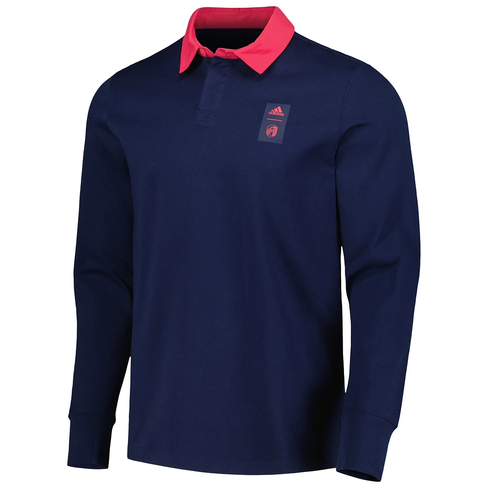 Men's adidas 2023 Player Navy St. Louis City SC Travel Long Sleeve Polo