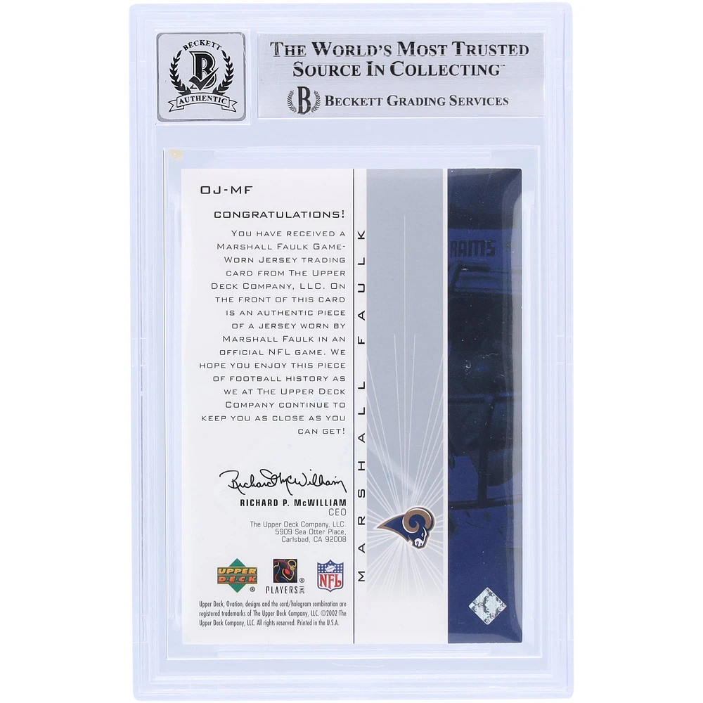 Marshall Faulk St. Louis Rams Autographed 2002 Upper Deck Ovation Relic #OJ-MF Beckett Fanatics Witnessed Authenticated 10 Card