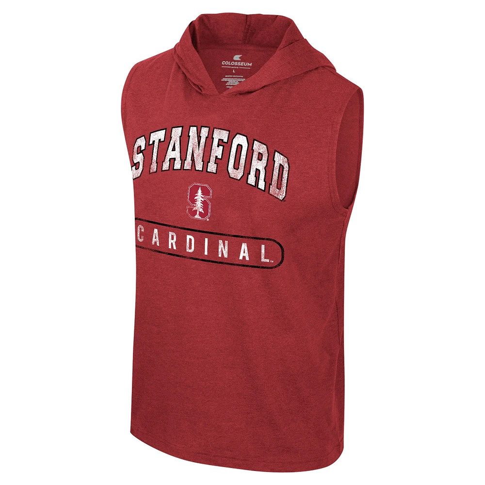 Men's Colosseum Cardinal Stanford Varsity Sleeveless Hoodie Tank Top