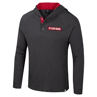 Men's Colosseum  Charcoal Stanford Cardinal Dujour Ralgan Long Sleeve Henley Hoodie T-Shirt