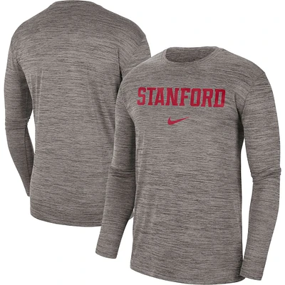 T-shirt à manches longues Nike Stanford Cardinal Team Velocity Performance pour homme, gris chiné