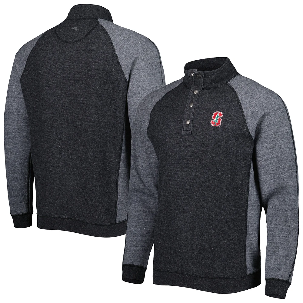 Men's Tommy Bahama Black Stanford Cardinal Sport Scrimmage Snap Mock Neck Raglan Button-Up Jacket