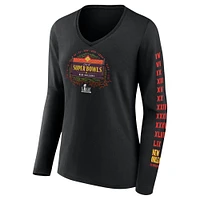 Women's Fanatics Black Super Bowl LIX Marble Wordmark V-Neck Long Sleeve T-Shirt