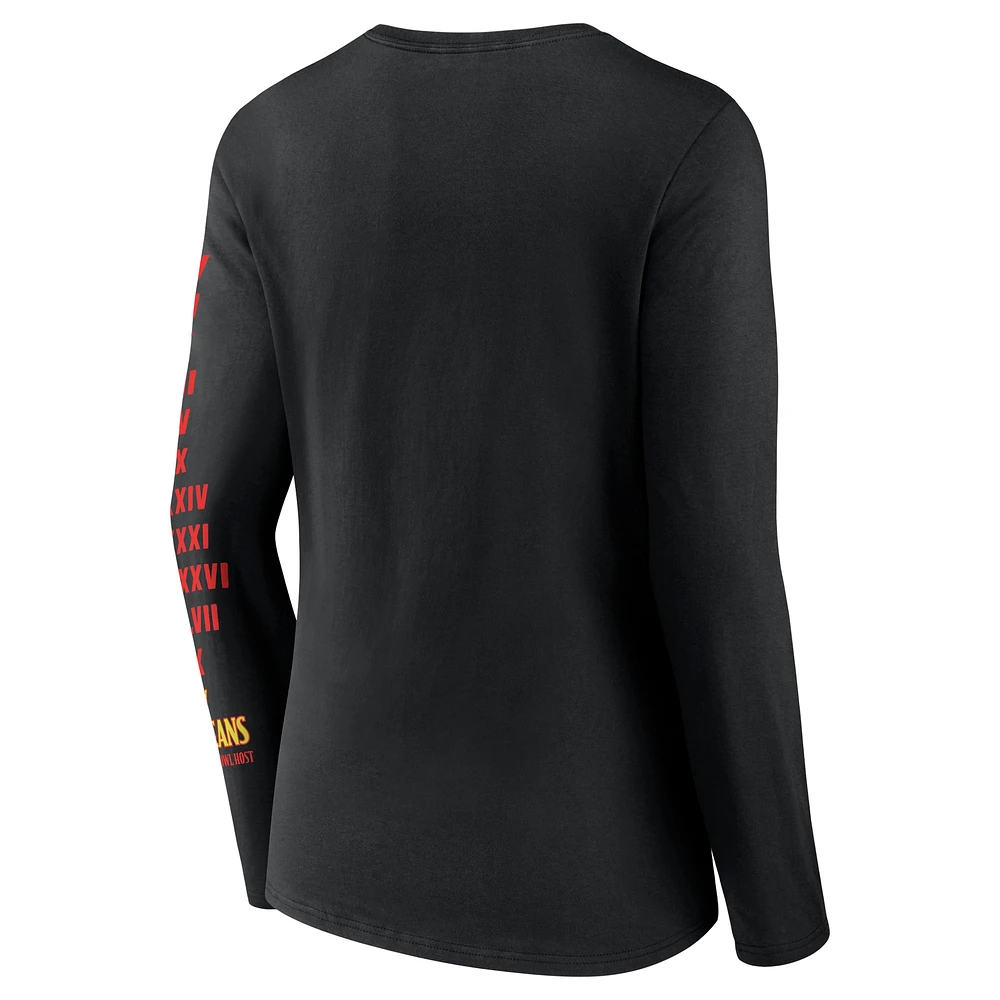 Women's Fanatics Black Super Bowl LIX Marble Wordmark V-Neck Long Sleeve T-Shirt