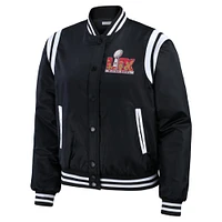 Women's WEAR by Erin Andrews Black Super Bowl LIX Varsity Bomber Jacket