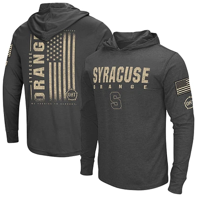 T-shirt à capuche manches longues pour homme Colosseum Heather Black Syracuse Orange OHT Military Appreciation