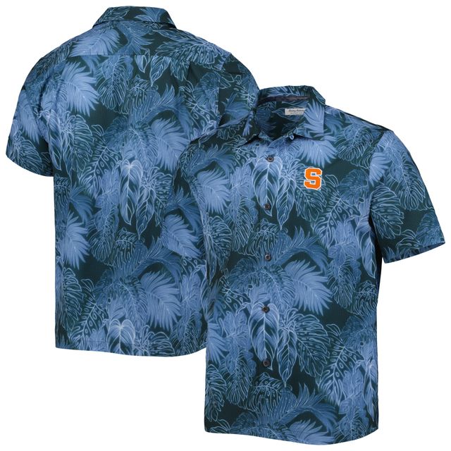 Chemise de camp boutonnée pour homme Tommy Bahama Navy Syracuse Orange Coast Luminescent Fronds IslandZone