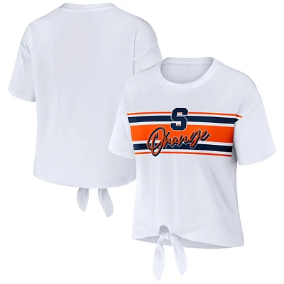 Women's WEAR by Erin Andrews - T-shirt court rayé blanc orange Syracuse avec nœud sur le devant
