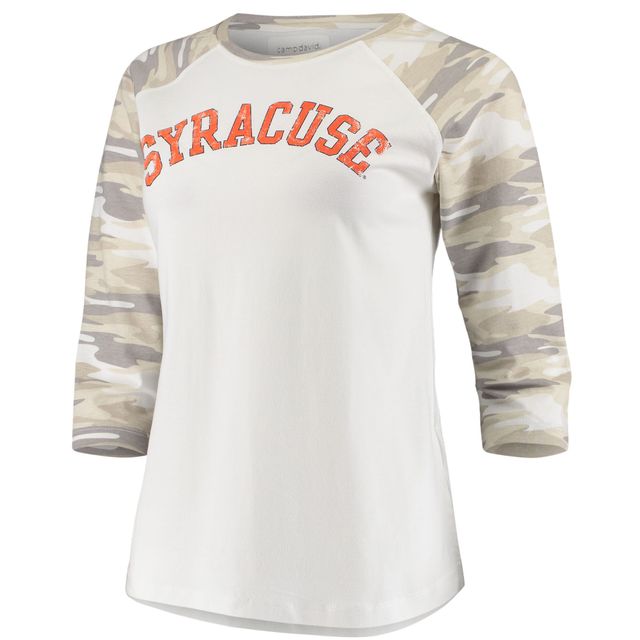 T-shirt à manches 3/4 raglan de baseball pour femme blanc/camouflage orange syracuse