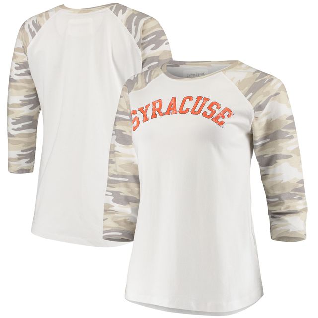 T-shirt à manches 3/4 raglan de baseball pour femme blanc/camouflage orange syracuse
