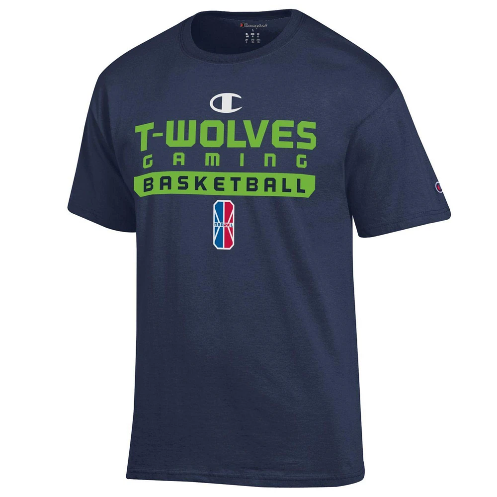 T-shirt unisexe Champion Navy T-Wolves Gaming On-Court 2K League Authentic Practice