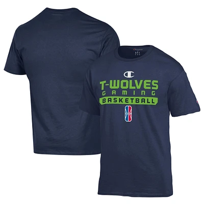T-shirt unisexe Champion Navy T-Wolves Gaming On-Court 2K League Authentic Practice