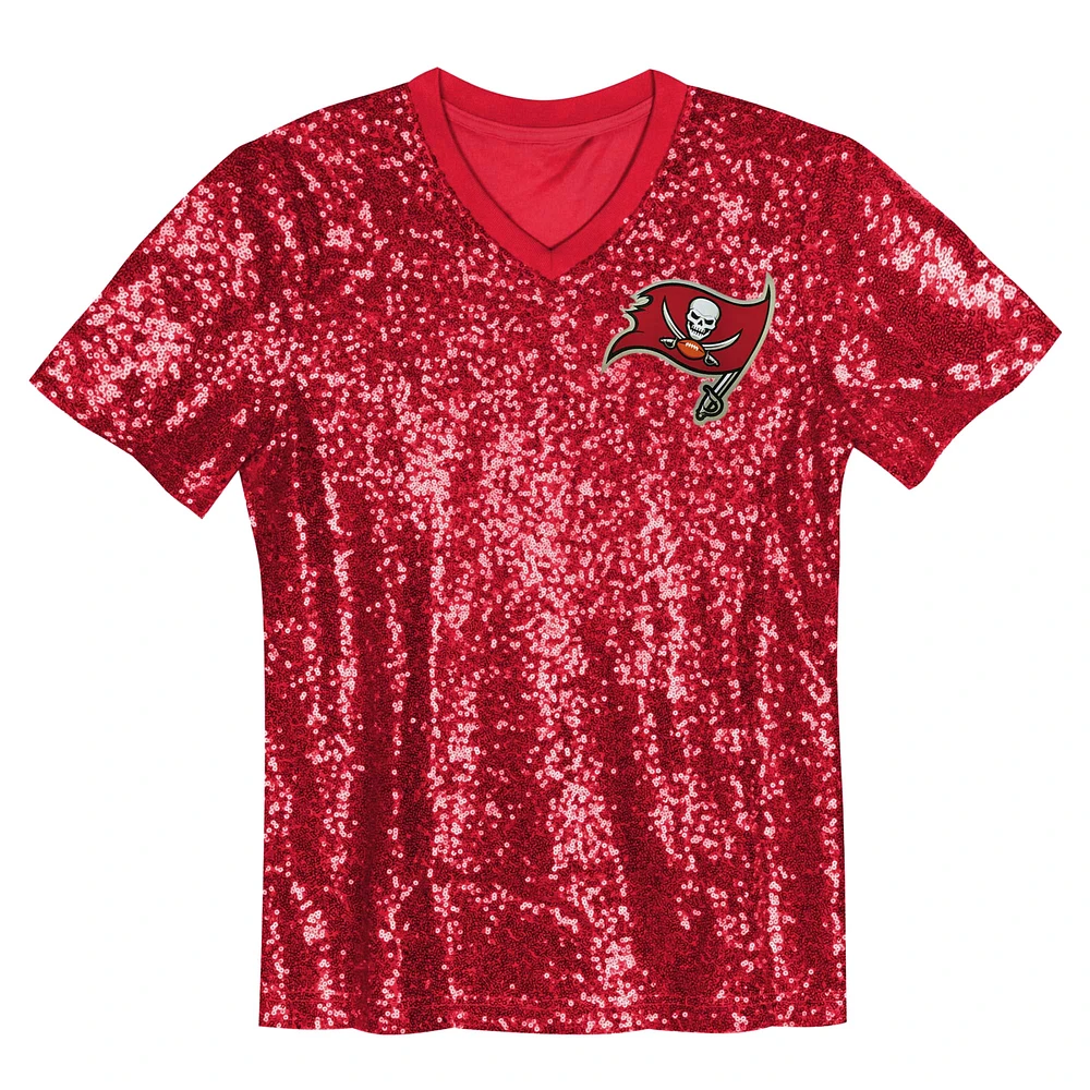 Girls Youth Red Tampa Bay Buccaneers Wordmark Sequin V-Neck Top