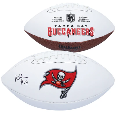 Ballon de football Wilson White Panel autographié par Keyshawn Johnson des Buccaneers de Tampa Bay