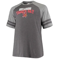 Men's Black/Heathered Gray Tampa Bay Buccaneers Big & Tall Throwback 2-Stripe Raglan T-Shirt