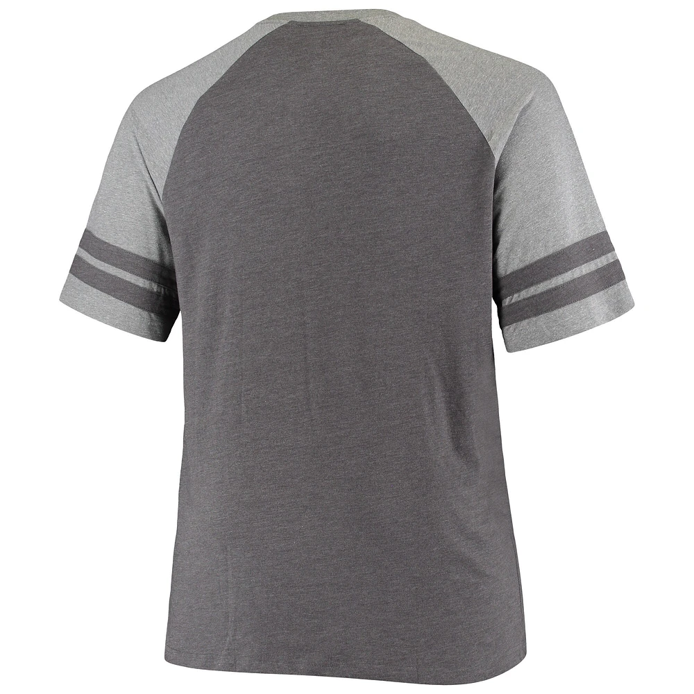 Men's Black/Heathered Gray Tampa Bay Buccaneers Big & Tall Throwback 2-Stripe Raglan T-Shirt