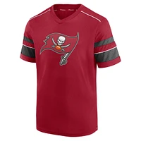 Men's Fanatics Red Tampa Bay Buccaneers Textured Hashmark V-Neck T-Shirt
