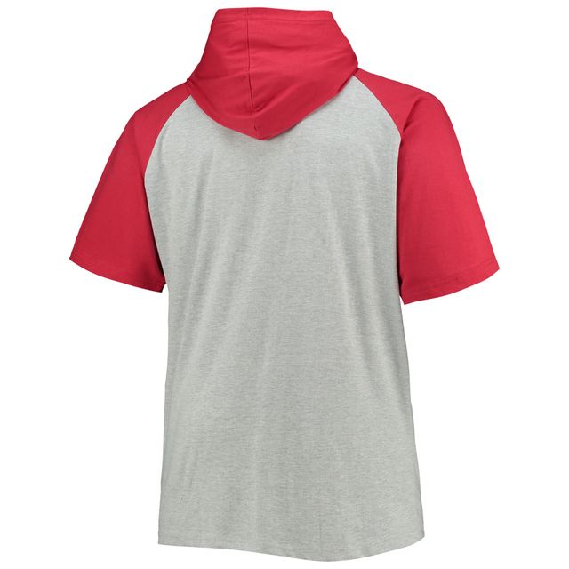Sweat à capuche manches courtes raglan pour hommes, gris chiné/rouge, Tampa Bay Buccaneers Big & Tall