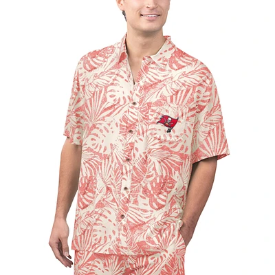 Chemise boutonnée de fête à imprimé Monstera délavé au sable des Buccaneers Tampa Bay Margaritaville pour hommes