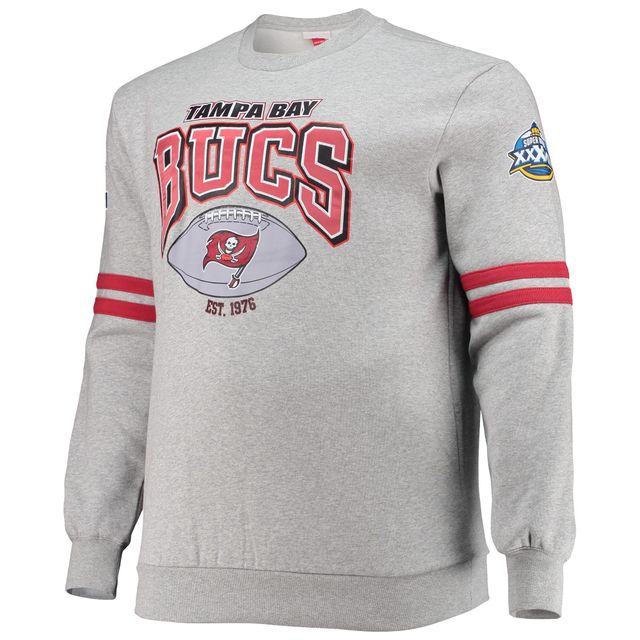 Mitchell & Ness pour hommes gris chiné Tampa Bay Buccaneers Big Tall - Sweat-shirt à imprimé intégral