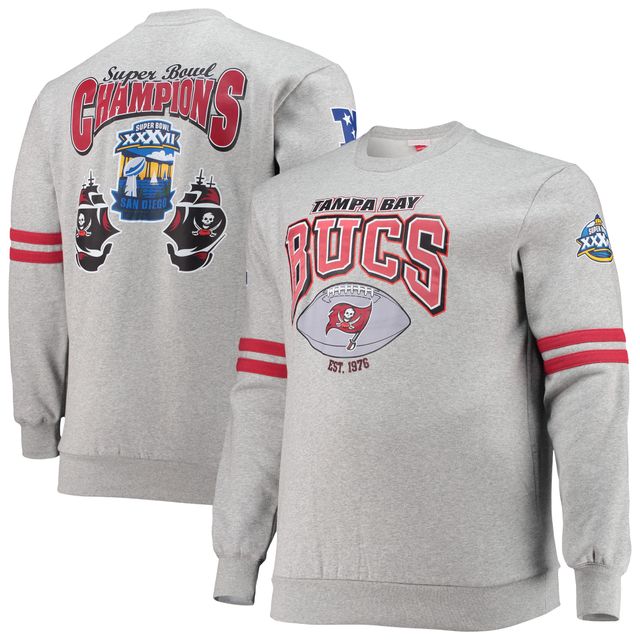 Mitchell & Ness pour hommes gris chiné Tampa Bay Buccaneers Big Tall - Sweat-shirt à imprimé intégral