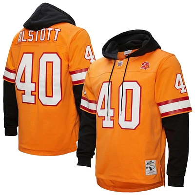 Sweat à capuche orange pour homme Mitchell & Ness Mike Alstott avec nom et numéro de joueur des Tampa Bay Buccaneers Legacy Jersey