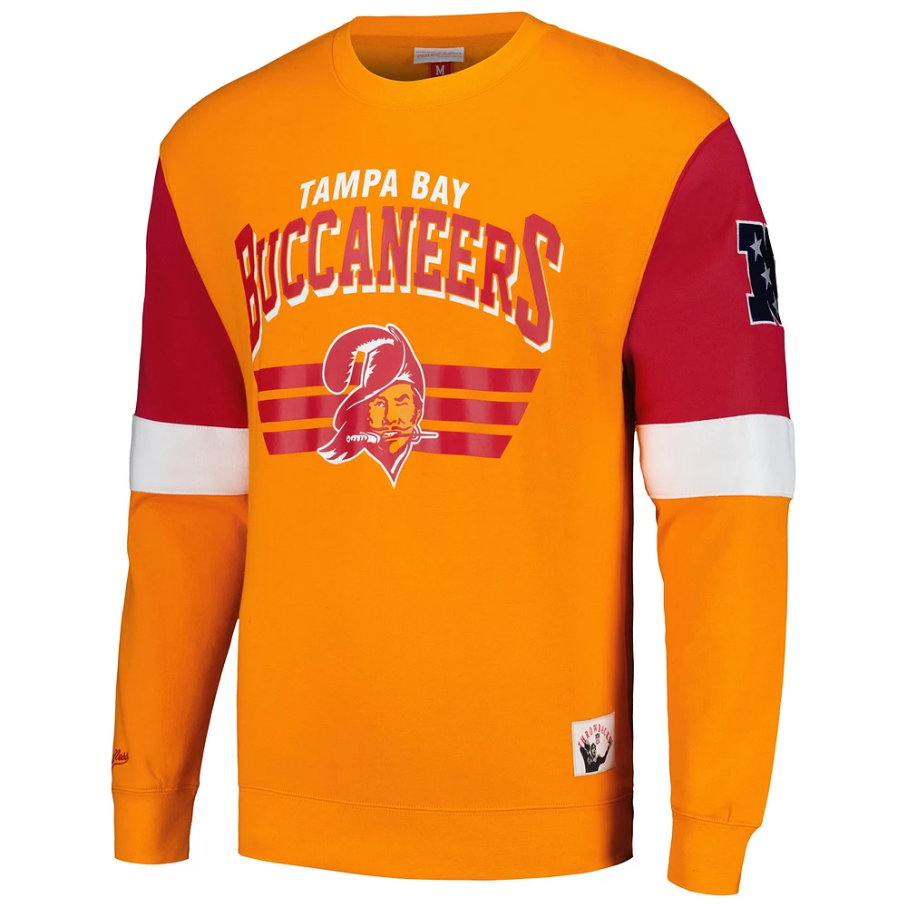Men's Mitchell & Ness Orange Tampa Bay Buccaneers Gridiron Classics Allover 3.0 Pullover Sweatshirt