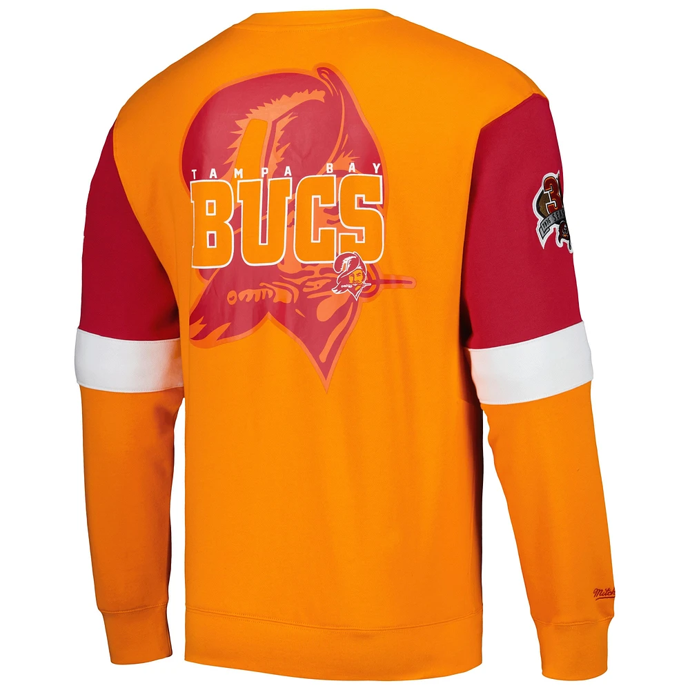 Men's Mitchell & Ness Orange Tampa Bay Buccaneers Gridiron Classics Allover 3.0 Pullover Sweatshirt