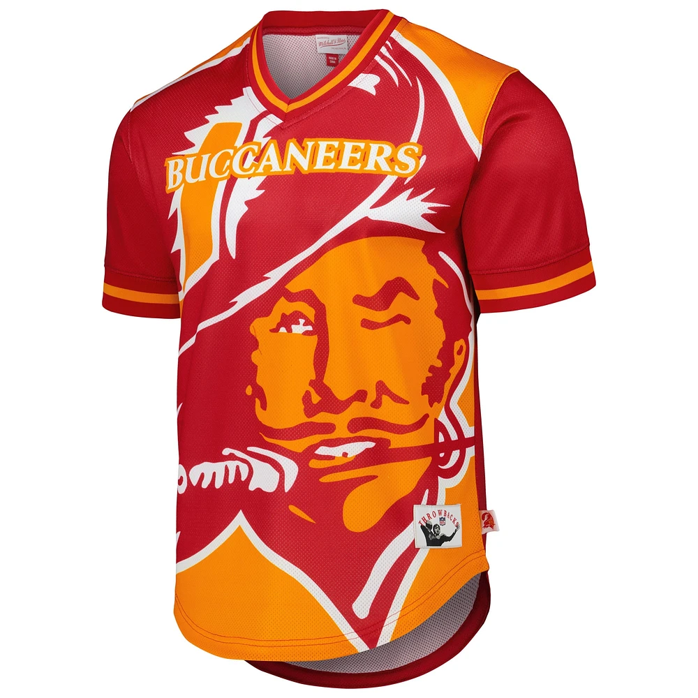 Men's Mitchell & Ness Red Tampa Bay Buccaneers Jumbotron 3.0 Mesh V-Neck T-Shirt