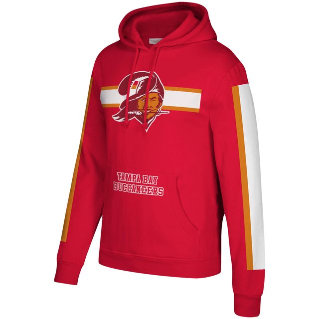 Sweat à capuche trois bandes rouge pour homme Mitchell & Ness Tampa Bay Buccaneers