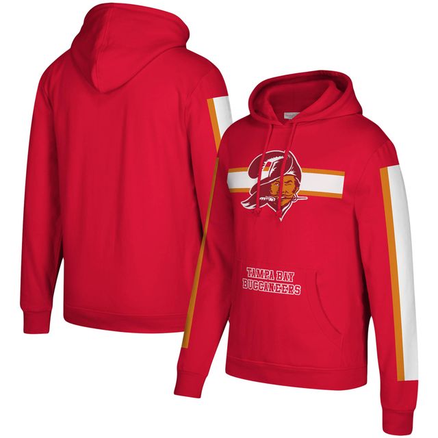 Sweat à capuche trois bandes rouge pour homme Mitchell & Ness Tampa Bay Buccaneers