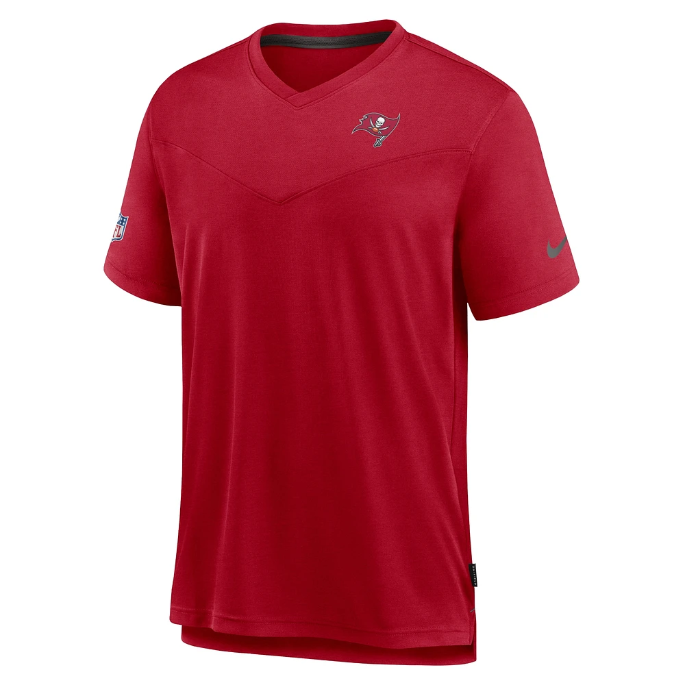 Men's Nike Red Tampa Bay Buccaneers Sideline Coach Chevron Lock Up Logo V-Neck Performance T-Shirt