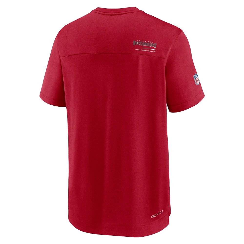 Men's Nike Red Tampa Bay Buccaneers Sideline Coach Chevron Lock Up Logo V-Neck Performance T-Shirt