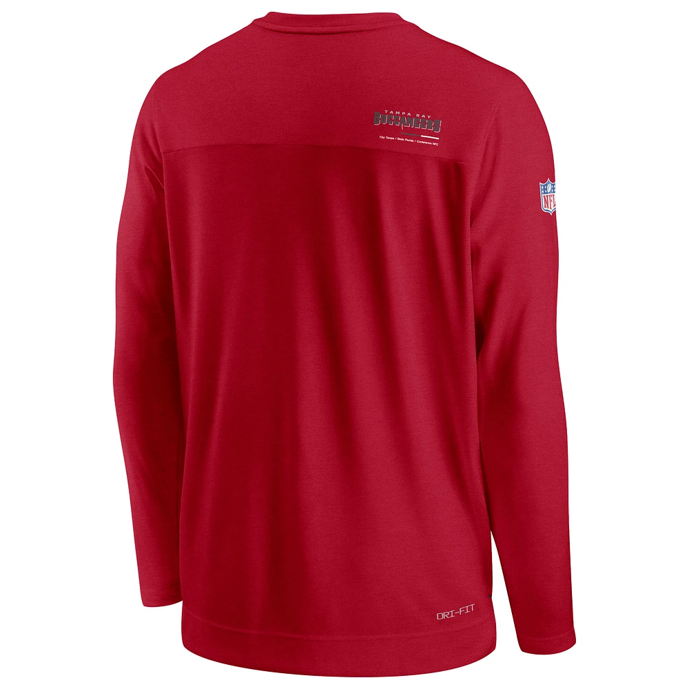 Men's Nike Red Tampa Bay Buccaneers Sideline Coach Chevron Lock Up Long Sleeve V-Neck Performance T-Shirt