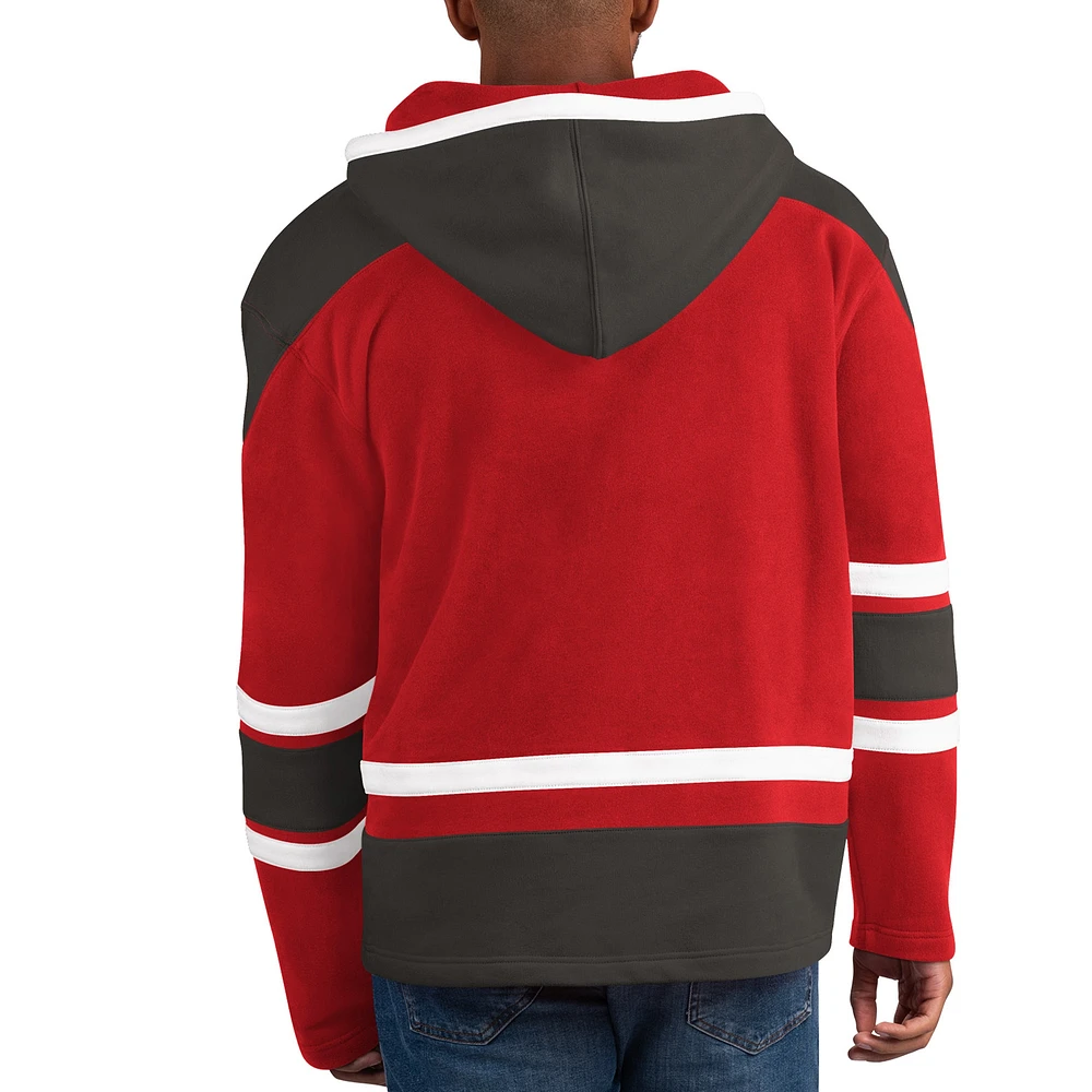Men's Starter Red/Pewter Tampa Bay Buccaneers Lace-Up Pullover Hoodie
