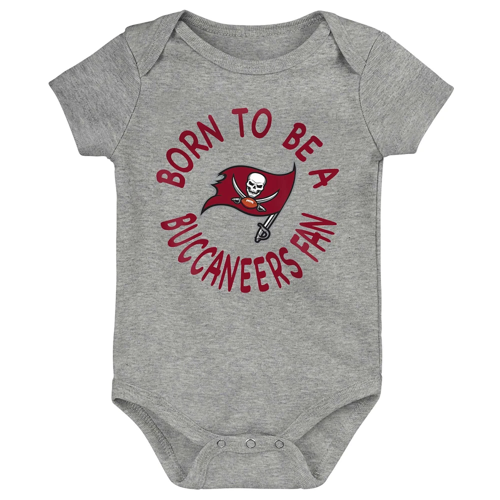Newborn & Infant Red/Black/Heather Gray Tampa Bay Buccaneers Game On Three-Piece Bodysuit Set